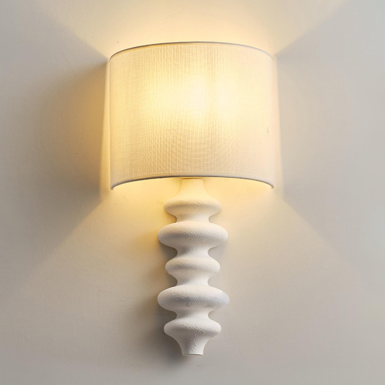 SXWNBIFH Vintage 1-Lights Wall Sconces with Semicircle Fabric Shades, E27 Wall Lights Fixture, Indoor Wood Wall Lamps for Bedroom Living Room Hallway Stairway Corridor Dining Room Storage Room(White)