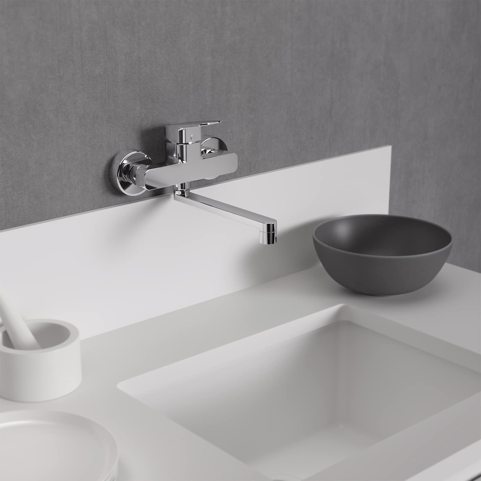 Ideal Standard – Ceraplan Wand-Küchenarmatur, Ausladung 238 mm, mit FirmaFlow Kartusche, Schwenkbereich 180°, Aufputz, verstellbare S-Anschlüsse, Chrom