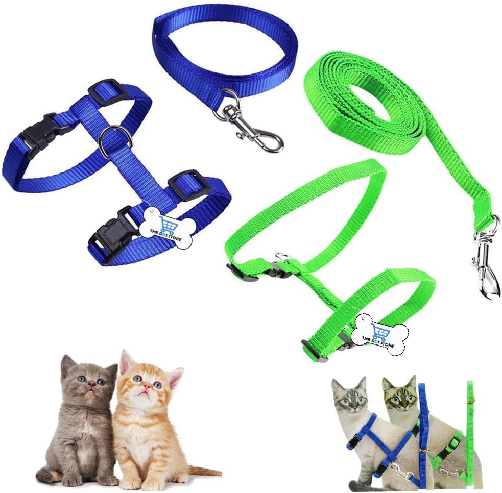2 Pack Cat Harness and Leash, Adjustable Comfortable Nylon Pet Strap Collar with Leash, Escape Proof Safety Rope Leads Chest Strap for Kitten Puppy Rabbits Walking Training (Blue+Green) (B0C9F1FBZR) Amazon Price History, Amazon Price Tracker