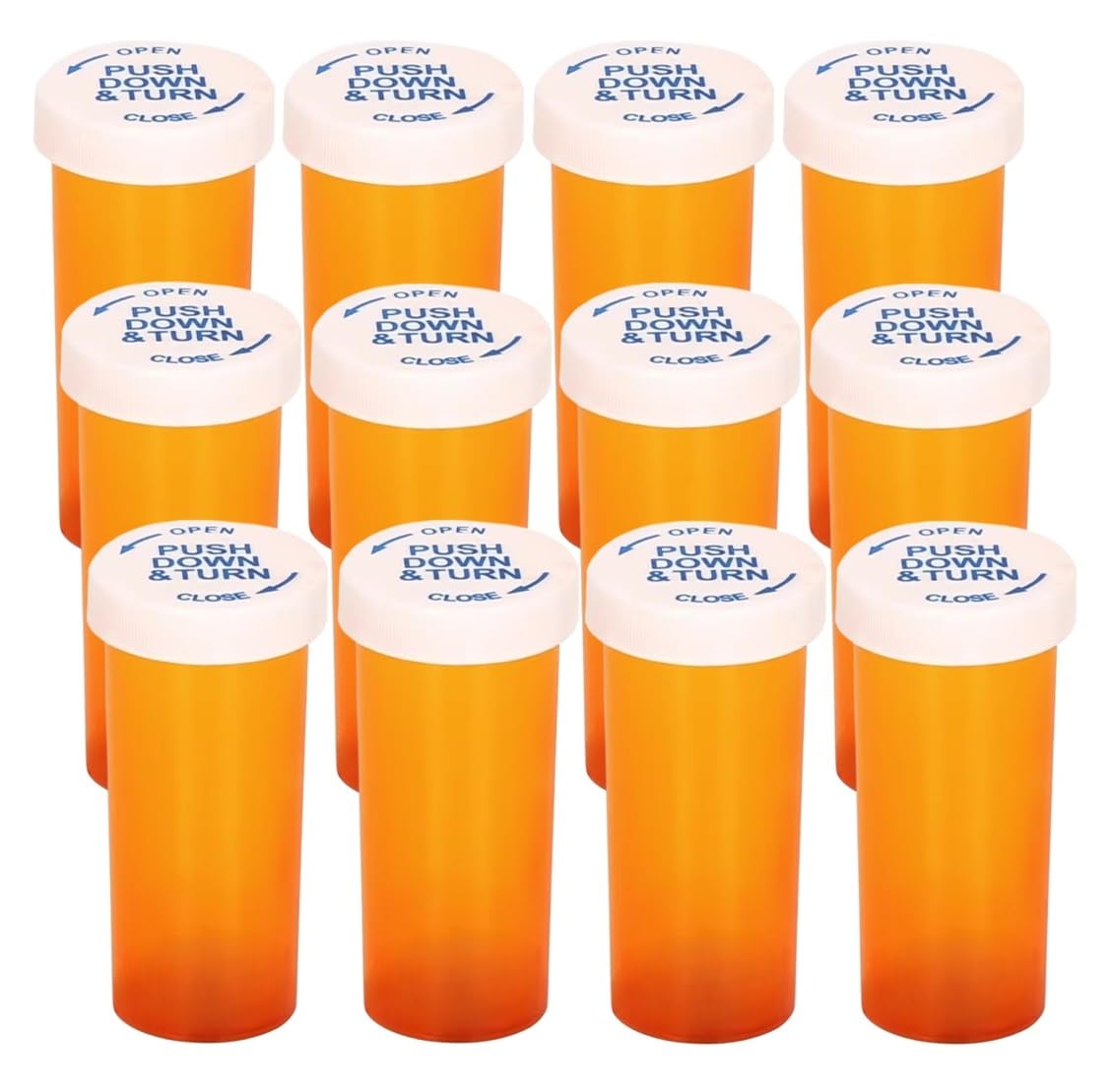 Sandhill Tools Amber Empty Plastic Medicine Pill Bottles With Child Resistant Caps, 13 Dram Plastic Vial Travel Pill Case Organizer, Pack Of 12 (13 Dram)