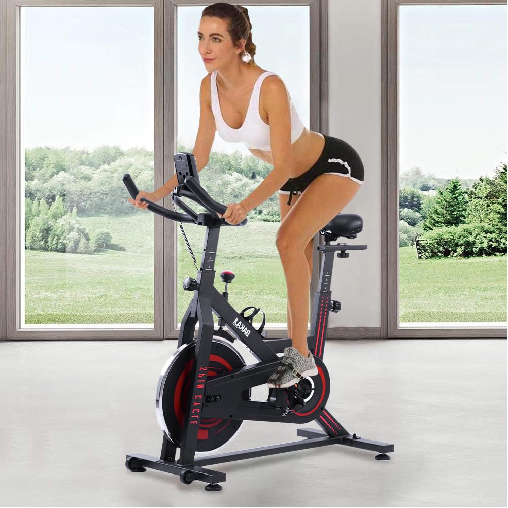 BAKAJI Cyclette Spinning Bike con Display LCD Monitoraggio Tempo, Calorie, Distanza Bici Allenamento Fitness Palestra con Sediolino Imbottito Regolabile Ideale Cardio, Gambe, Pancia, Fianchi, Home Gym