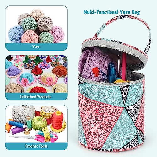 Katech Small Yarn Storage Case Empty Round Knit Tote Bag Basket (Blue + Pink) #TOP3