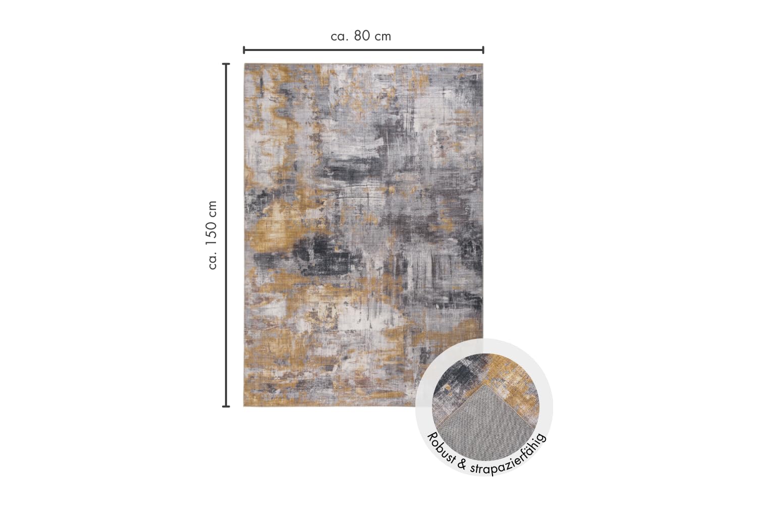 -LUXOR- living Teppich Wohnzimmer Prima im Vintage Design - Wohnzimmerteppich Teppich Kurzflor Digitaldruck in zeitlosem Design Grau-gelb 80 x 150 cm
