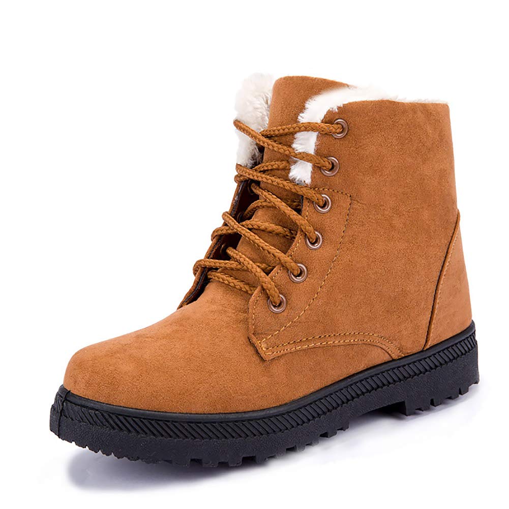HarenceWinter Snow Boots for Women Comfortable Outdoor Anti-Slip Ankle Boots Suede Warm Fur Lined Booties Lace Up Flat Platform Shoes