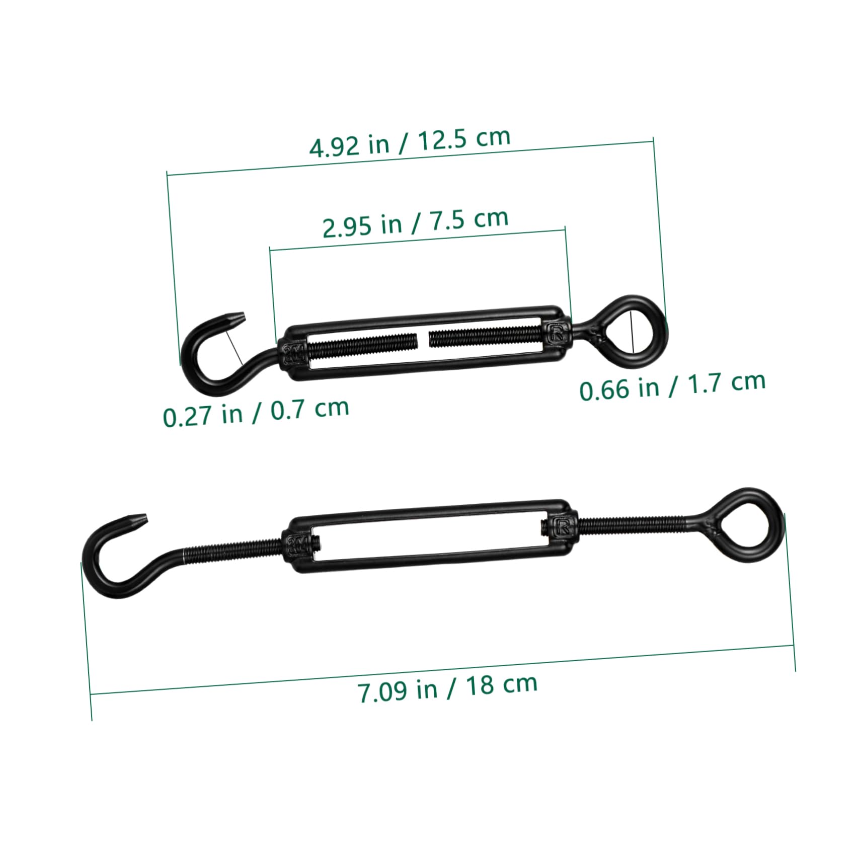 TOPBATHY 5piezas Tensor de Cable Ajustable de Acero Inoxidable Negro M5 Gancho y Ojo Resistente para Tensar Alambres y Ropa en Ambientes Industriales