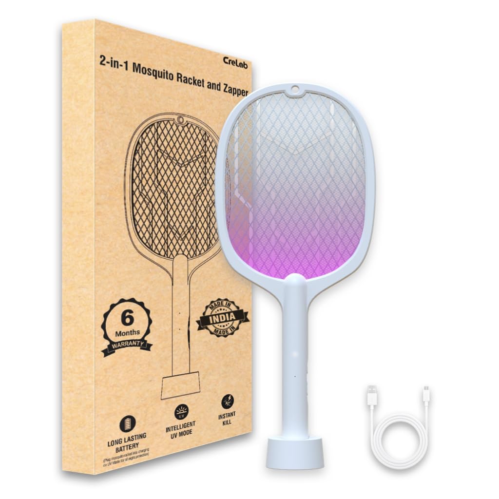Crelab 2-in-1 Mosquito Racket and Zapper | Autokill | 1200mAh Li-Ion Battery | USB Charging | UV LED Light Insect Trap | Fly Swatter for Indoor Home Outdoor Mosquito Killer Racket | 6 Months Warranty (B09VPQZ8H8) Amazon Price History, Amazon Price Tracker