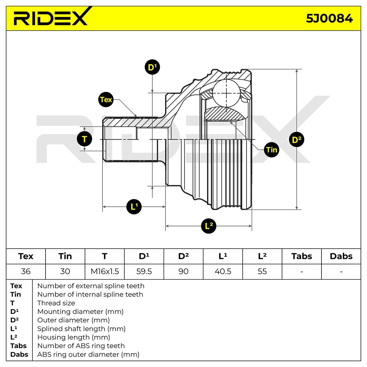 RIDEX 5J0084 Kit de tête de cardan Avant Droite Avant Gauche Avant avec vis Compatible avec VW Golf 7 3/5 portes 5G1, BQ1, BE1, BE2