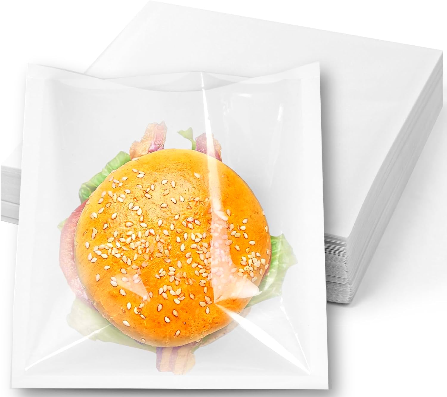 Clearly 100 White Paper Bags 8.5x8.5 inch (22x22 cm) with Clear Window Film Front, Cellophane, Sandwich, Bakery Bag for Cookies Packaging, Party Sweets, Cakes, Takeaway Food