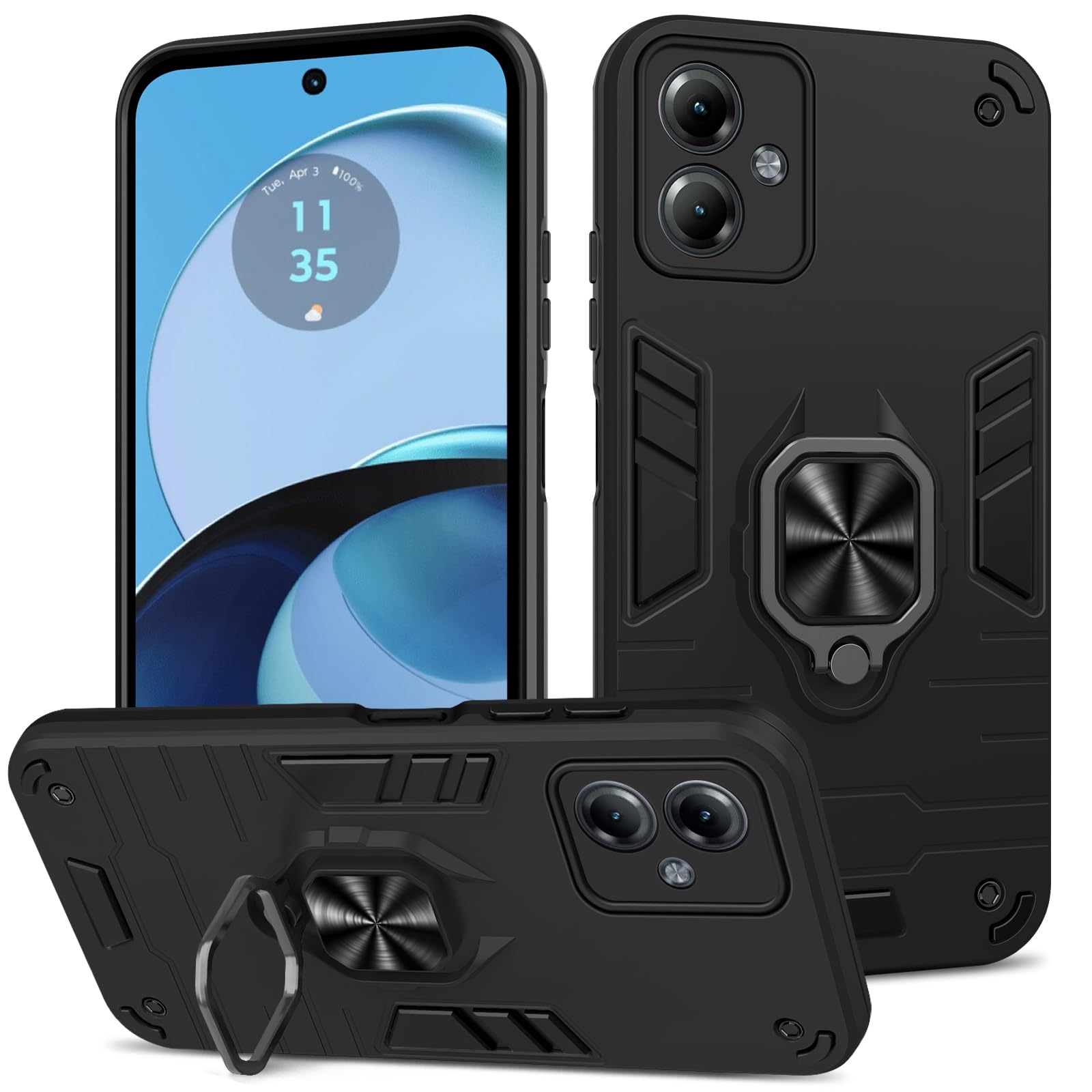Funda para Samsung Galaxy A13 4G con Cristal Templado Protector Pantalla, Carcasa Antigolpes con Soporte anular metálico, Case Protectora de Grado Militar, Negro — view 239
