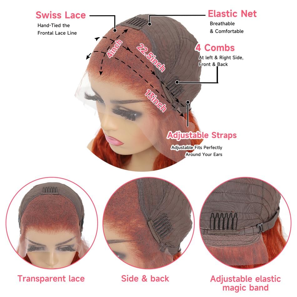Orange Ginger Lace Front Wigs 16 inch Human Hair Body Wave 13x4 HD Lace Frontal Wigs Human Hair Colored Wigs for Women - Image 4