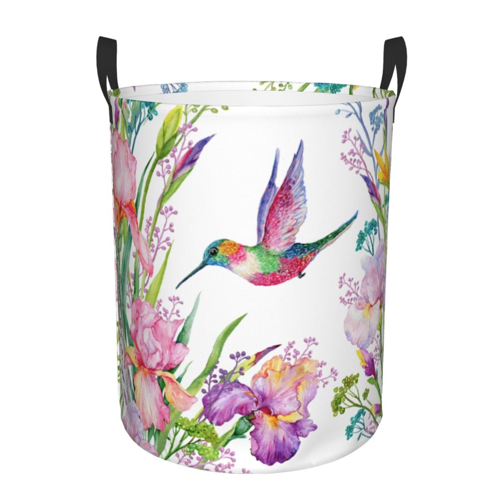 M Collapsible Round garden with birds and flowers Print Laundry Hamper