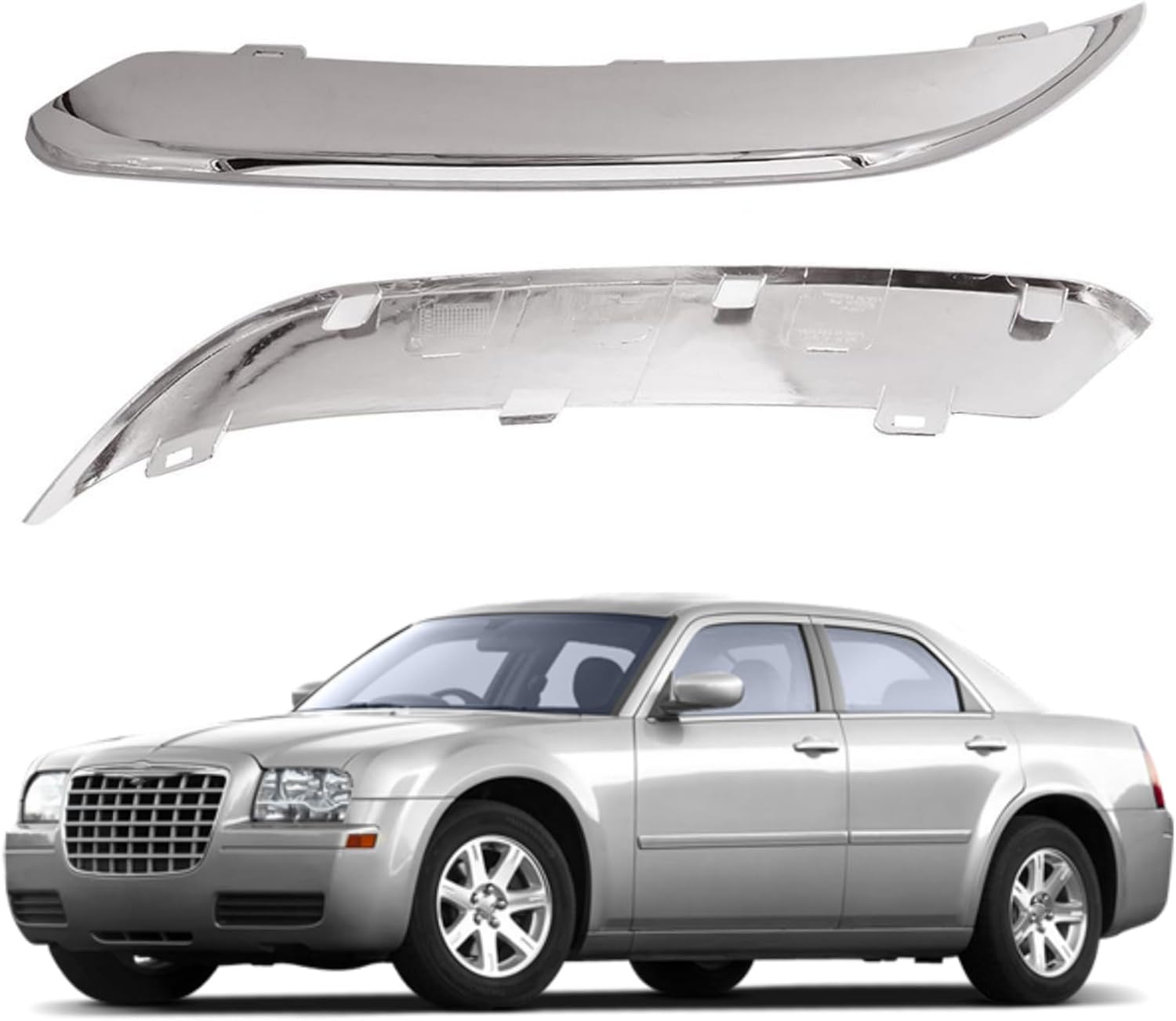 Front Passenger Side & Driver Side Bumper Molding Trim Set Replacement for 300 2005-2010 Chrome Plastic Replacement for 4805938AA Replacement for 4805939AA