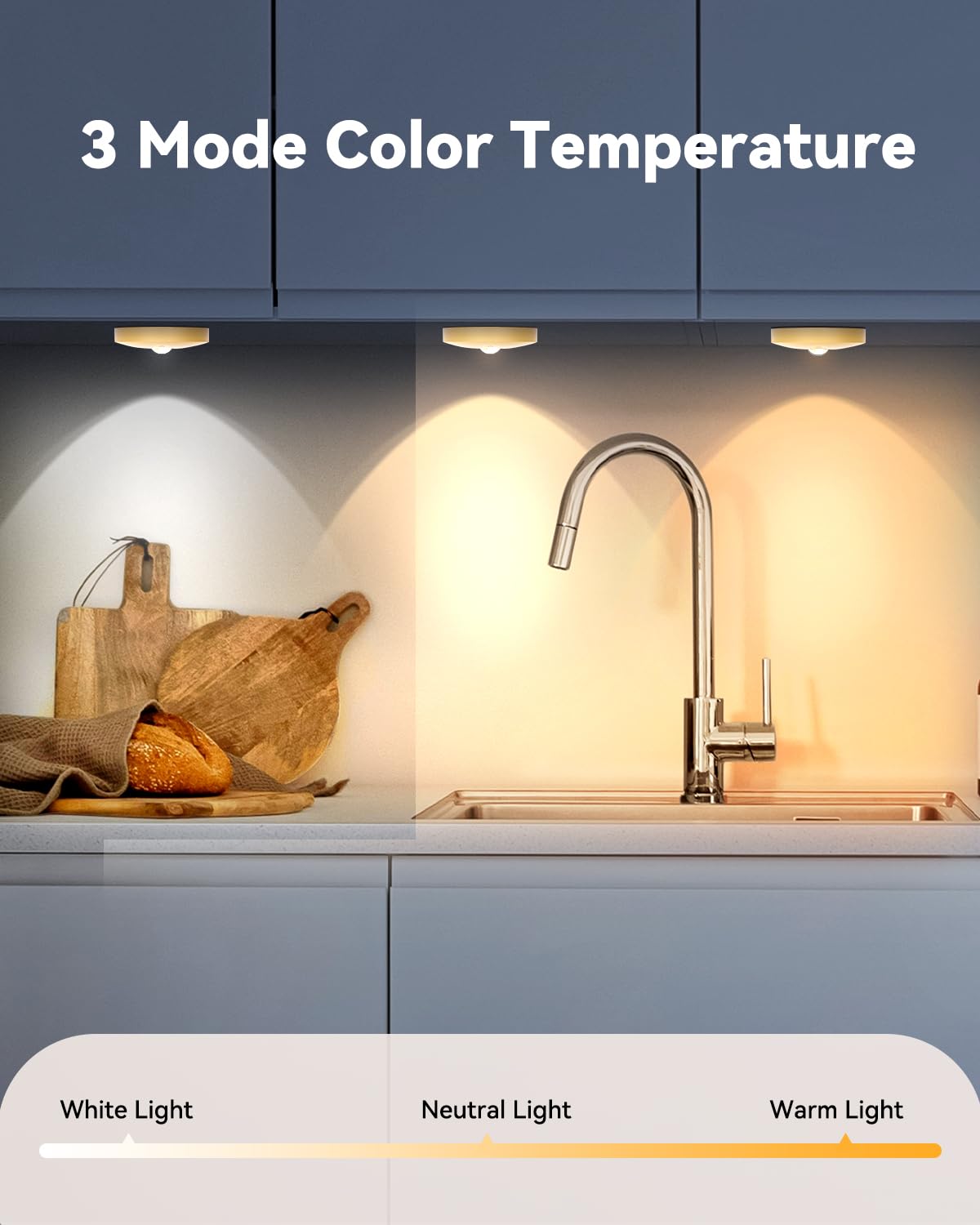 Aokpsrt Rechargeable Puck Lights With Remote Control, 1500mAh Battery Operated Tap Lights, Dimmer & Timer Under Cabinet, Wireless LED Stick-On for Closet, Bedroom, Kitchen - Gold 3Pcs