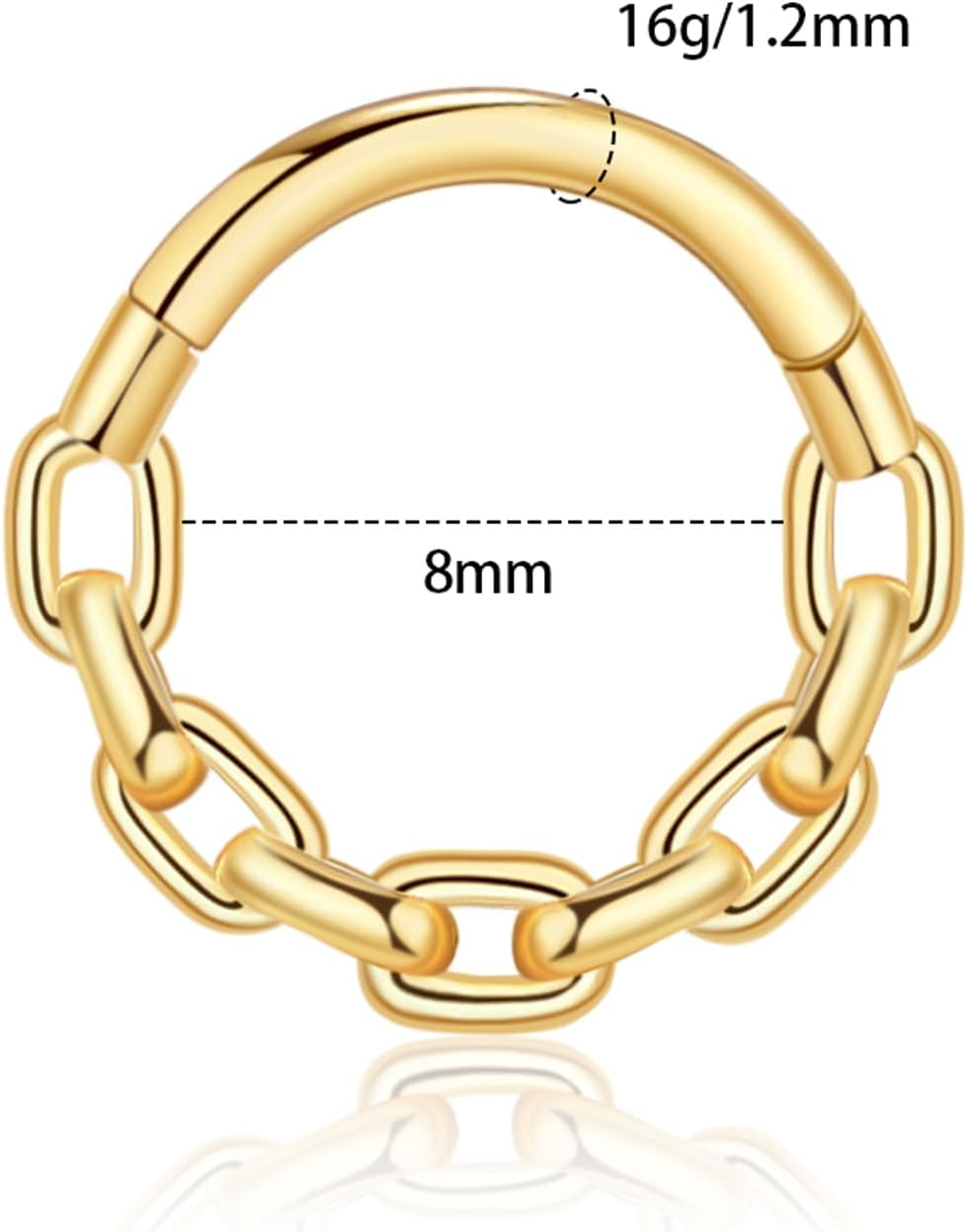Ourania Chain Link Septum Rings: 16g 8mm Nose Helix Cartilage Daith Tragus Earring Piercing Ring Hoop, Surgical Steel Nose Ear Clicker Rings Piercing Jewelry For Women Men - Image 4