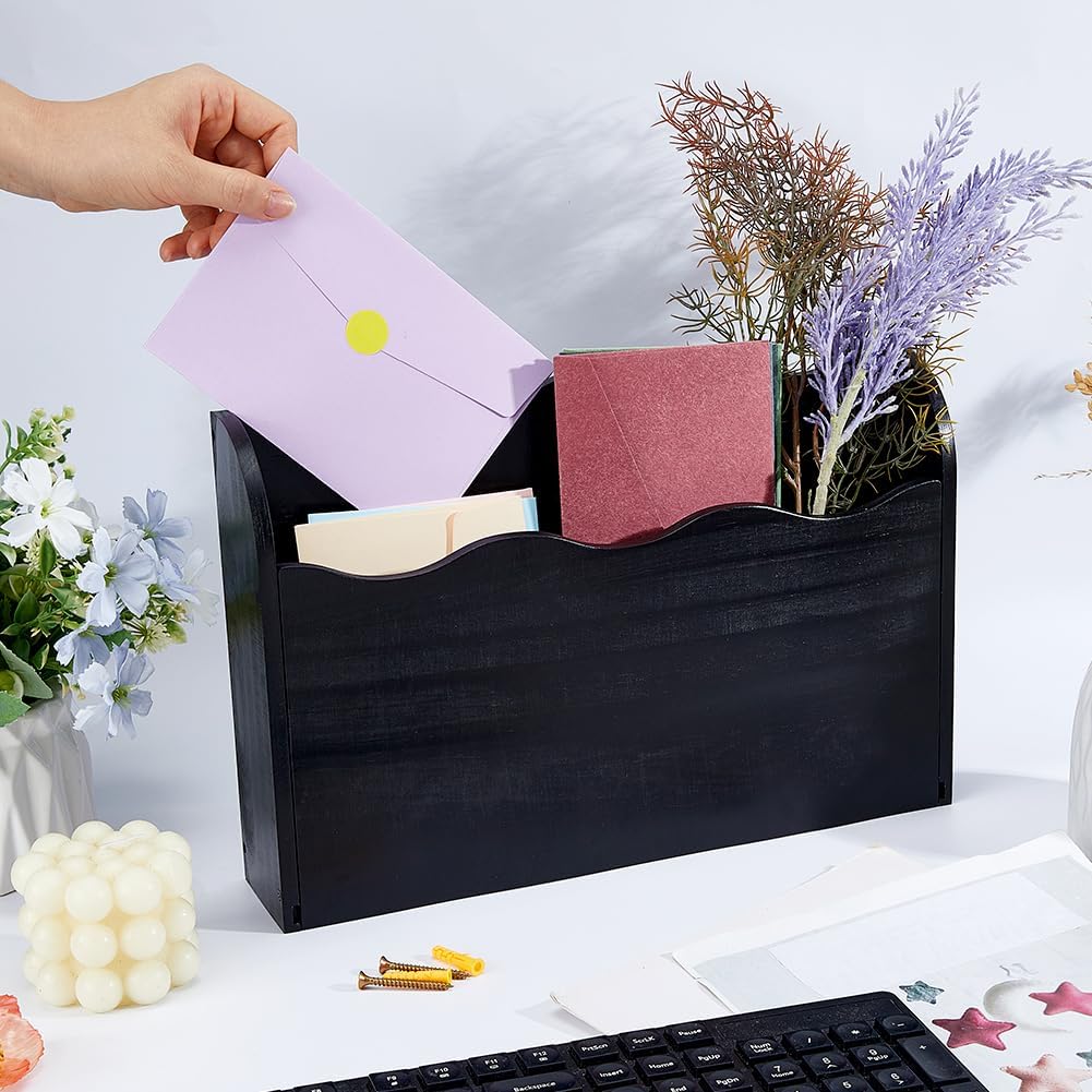 DICOSMETIC 34.7x22.5x7cm 木製壁掛けファイルホルダー 壁掛けペーパーフォルダーラック 吊り下げファイルオーガ