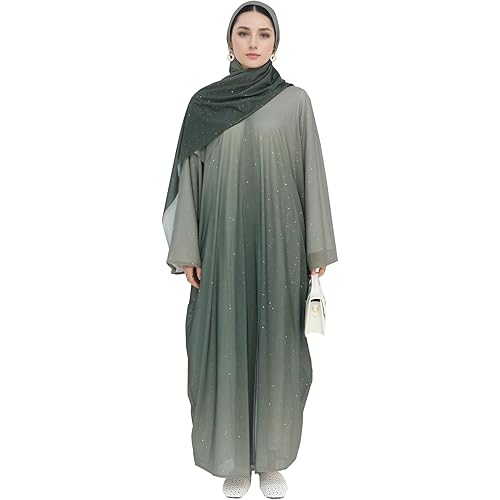 Muslim Abaya for Women Gradient Color Cardigan Islamic Flash Robe Prayer Clothes with Hijab