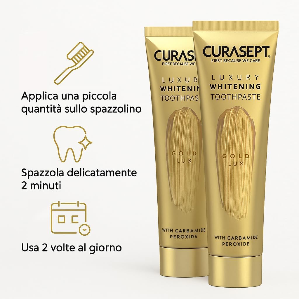 Curasept Dentifricio Sbiancante per Denti Professionale 75ml (2 pezzi) - Formula Smacchiante Intensiva per Macchie di Caffè e Fumo - Protezione Smalto e Alito Fresco -