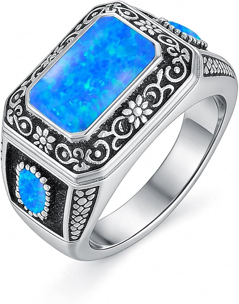 Gemstone Vintage Rings for Women Men, Sapphire/Ruby/Emerald/Moissanite/Amethyst/Garnet/Black Onyx/Blue Topaz/Citrine/Opal/Malachite/Lapis Lazuli/Tiger Eye Stone/Turquoise Gemstone Signet Rings for Men, Customizable 10K Gold/14K Gold/18K Gold/925 Sterling Silver