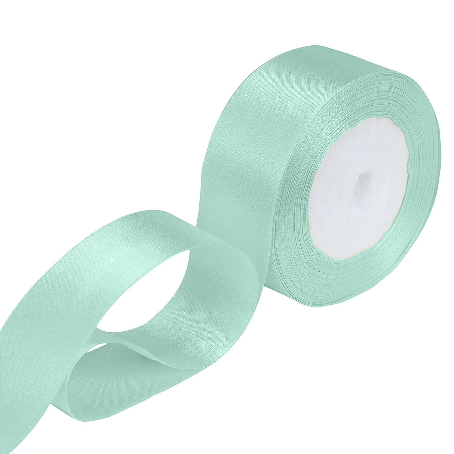WedDecor Pastel Green Ribbon for Gift Wrapping, 50mm x 25 Metres Double Sided Polyester Satin Ribbon Roll for Christmas, Wedding, Crafting, Sewing, Hair Bow, Birthday Cake Decoration — image 1