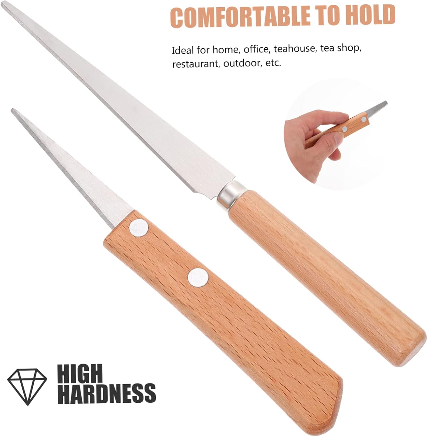 KALLORY 2Pieces Wooden Handle Fettling Cutter Stainless Steel Pottery Sculpting Tool for Carving Trimming Modeling Ceramics Polymer More Long