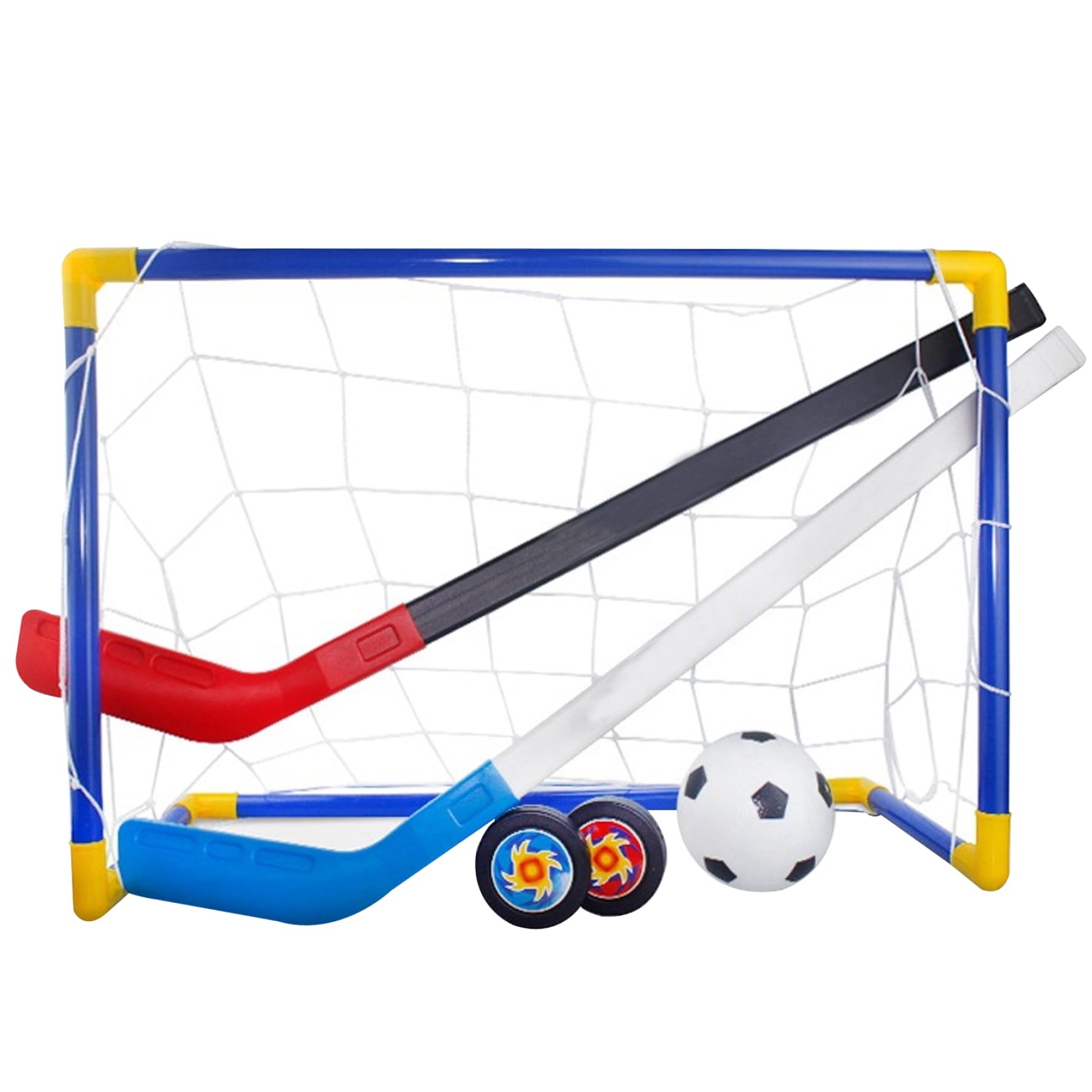 Set da Calcio per Mini Hockey 2 in 1 con Mini Rete, Mazza da Hockey, Pallone da Calcio e Pompa per palloni, Porte da per Bambini
