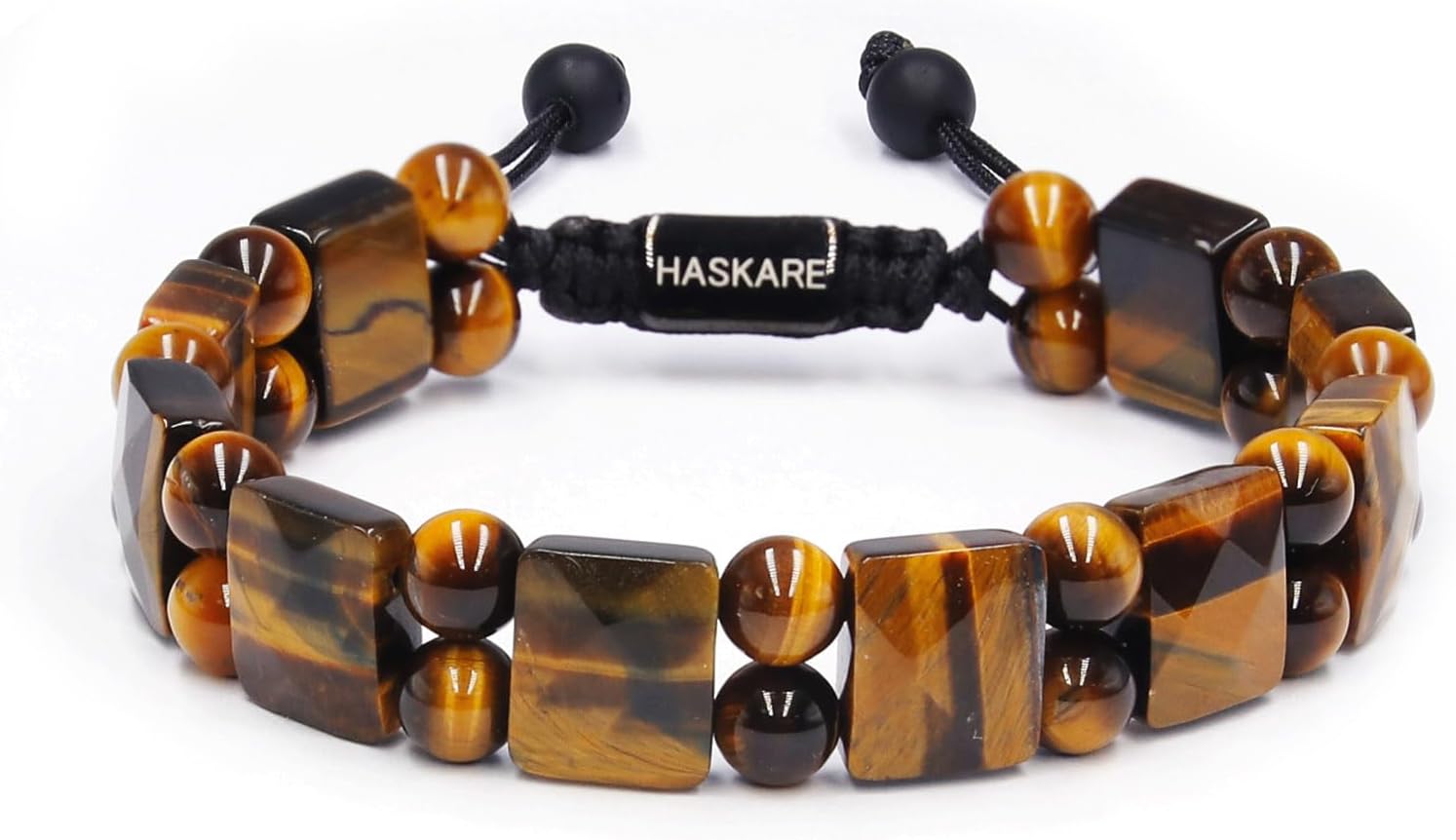 Tiger Eye Bracelet for Men, HASKARE Natural Men Beads Bracelet Energy Healing Stone Protection Crystals for Anxiety, Genuine Crystal Mens Beaded Bracelet Drawstring Unique Jewelry Gift for Mens Balance