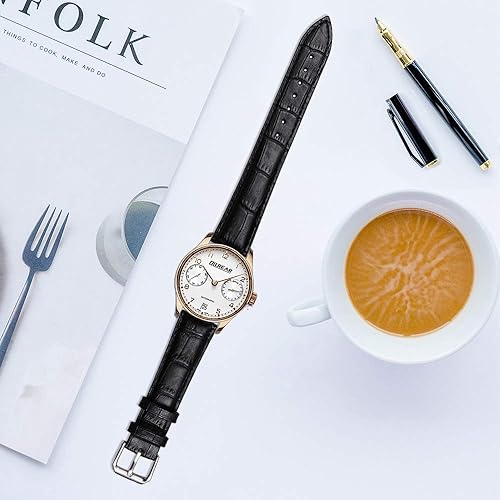 Miniatura 6 de Correa de reloj de cuero genuino estilo cocodrilo de repuesto de cuero genuino de becerro con cierre de hebilla de metal inoxidable de 0.472 in,