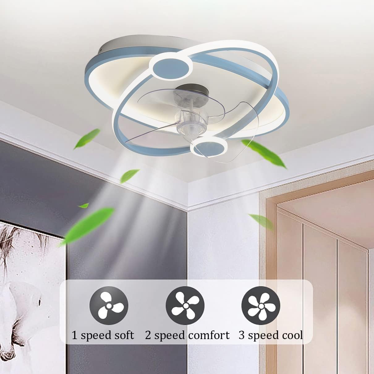 Nordic Kid's Fan Ceiling Light Mute 3-Speed Fan Light with Remote Control Dimming Fan Chandelier Ceiling Light Acrylic Lampshade Home LED Ceiling Light for Living Room Bedroom Dining Room