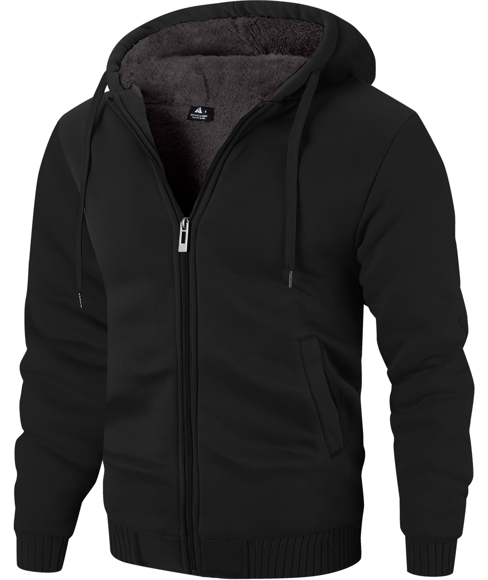 ZITY Mens Zip Up Hoodie Heavyweight Winter Sweatshirt Fleece Sherpa Lined Warm Jacket