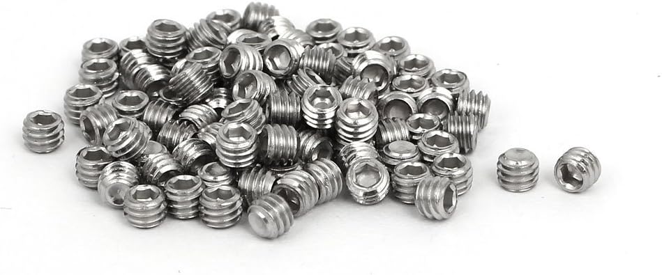 Sourcingmap M4x3mm 316 Stainless Steel Hex Socket Cup Point Grub Set Screws 100pcs, Silver