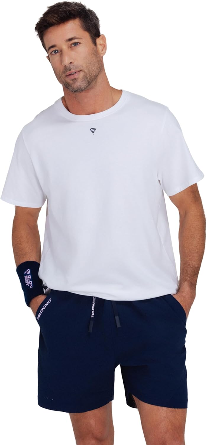 Men’s Basic Graphic Tee, Loose Fit Shirt with 3D Rubberized G Logo & Back Prints for Padel, Pickleball, Tennis & Training
