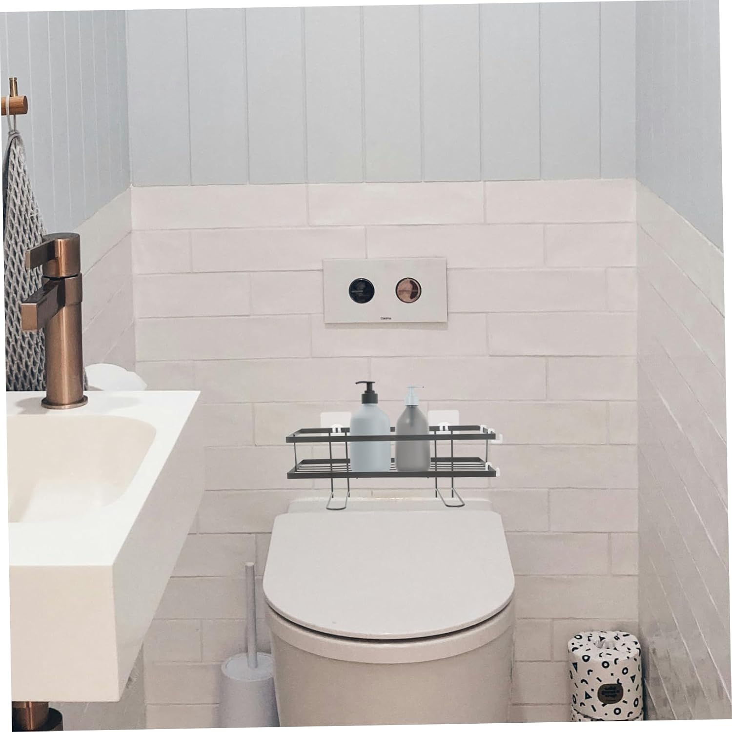 Over The Toilet Storage Shelf Sturdy Bathroom Organizer for Razor Shampoo Toothbrush and More Stylish Design Fits Standard Toilets No Drilling Needed