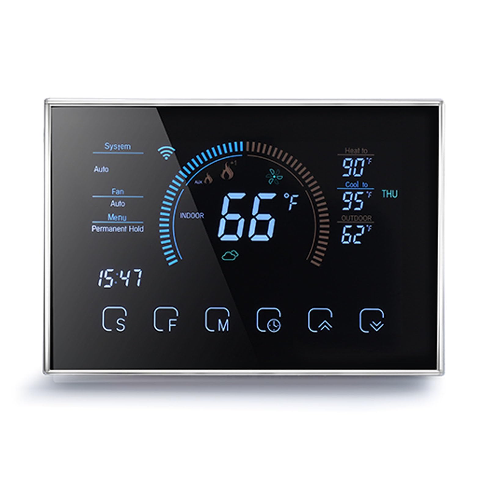 Termostato Intelligente con Touchscreen LCD, Pompa di Calore a Comando Vocale Programmabile, Intervallo 41-95°F per Riscaldamento e Raffreddamento Domestico (BLACK)