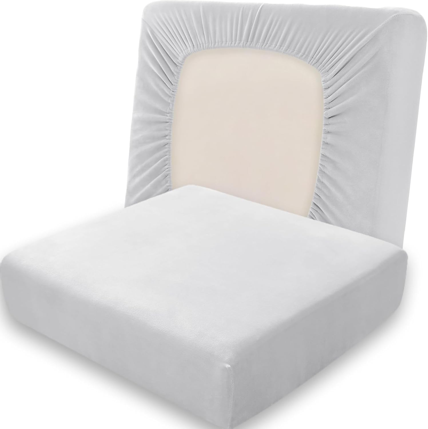 Sofa Seat Cushion Covers, Sofa Cushion Slipcovers Stretch Velvet, Universal Couch Cushion Covers Replacement Non-Slip Seat Covers for Sofas for Cushion (Light Gray,3 Seater)