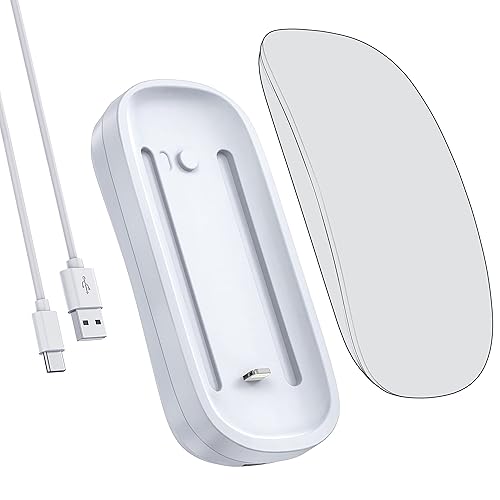 HONKID Wireless Charging Station for Magic Mouse 2, QI Mobile Phone and AirPods, Double-Sided Charging, 3 in 1 Wireless Charging Dock, USB-A to USB-C Cable Long 5ft,White - white