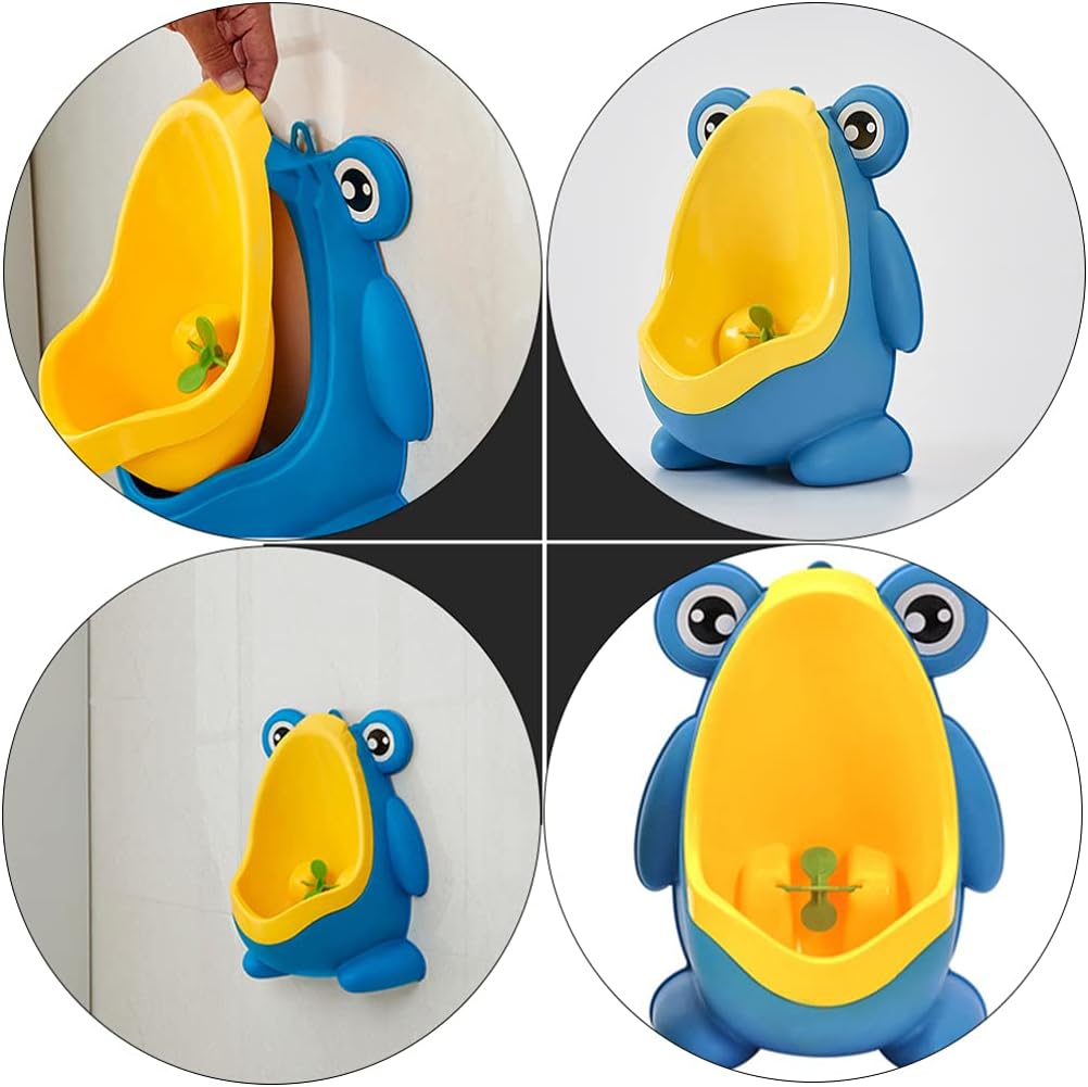 ARTIBETTER Standing Pee Toilet Potty Training Urinal Boy Children Standing Potty Toilet Frog Style Toddler Toilet Wall Mounted Kids Bathroom Pee Trainer Blue Cartoon Animal Potty