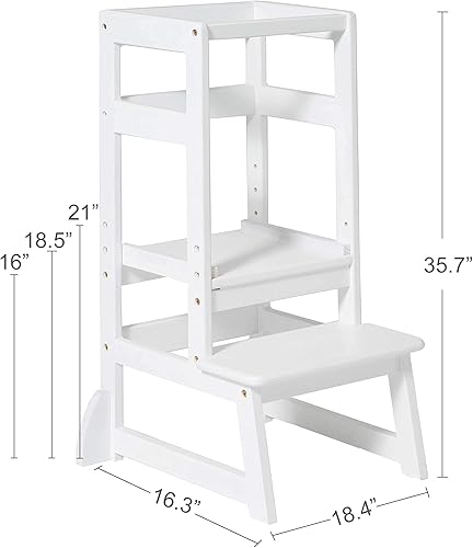 Miniatura 3 de Wiifo Taburete de cocina para niños pequeños, taburete de aprendizaje Montessori de altura ajustable, torre de pie para niños pequeños (blanco)
