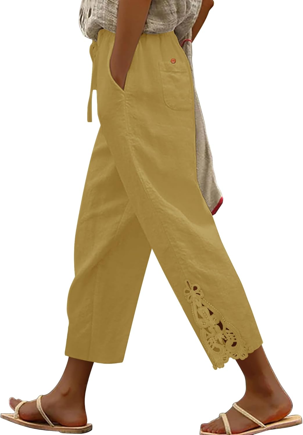 Angerella Womens Cotton Linen Pants Casual Lightweight Drawstring Elastic Waist Trousers Summer Lounge Pants with Pockets