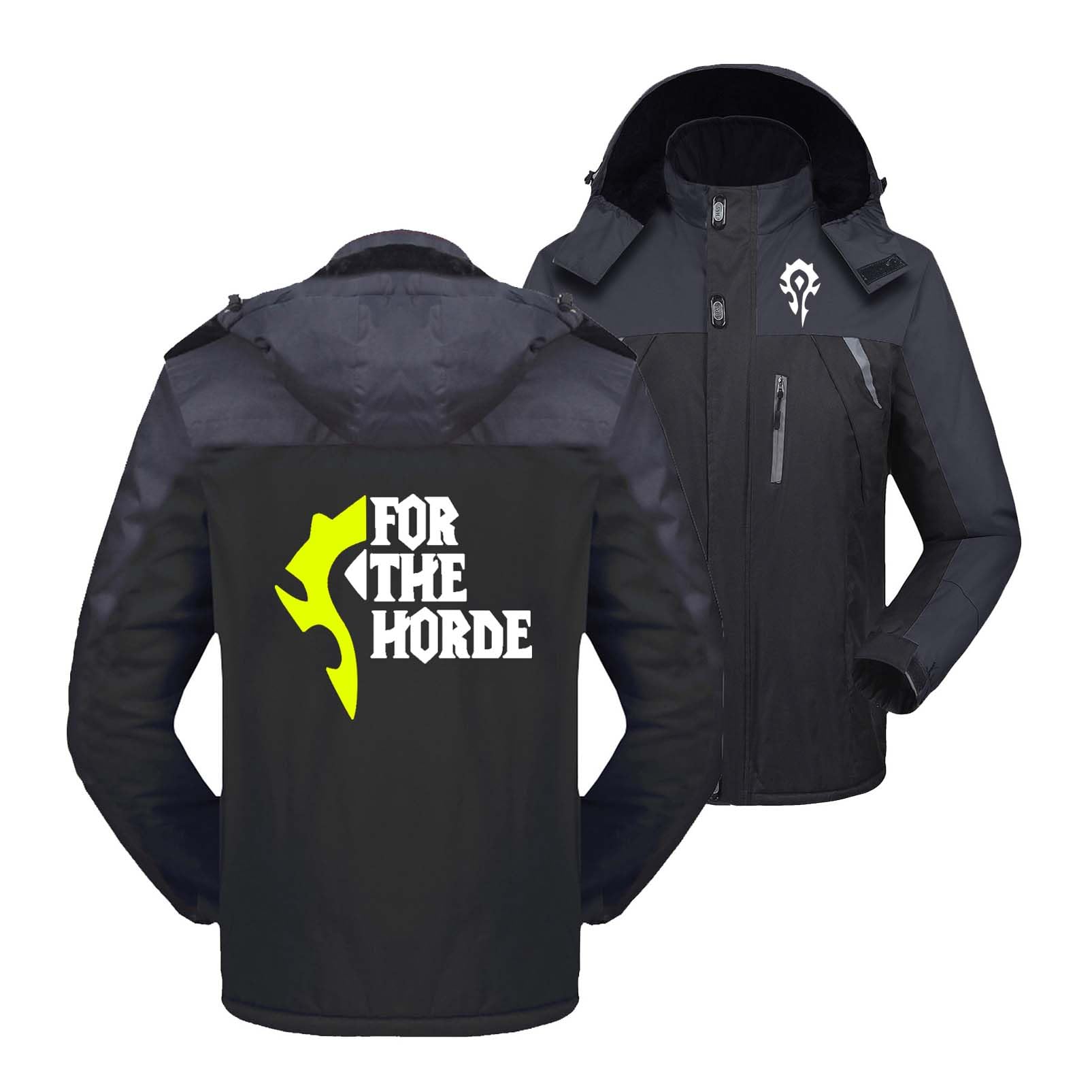 Uzvkavjp Men's Black Full-Lined Skiing Jackets Fo.r The H.or.d.e Hiking Parka Zippered Ski Suits Contrast Color Windbreaker Detachable Hood Outerwear Baggy Coats-||M