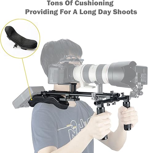 Miniatura 2 de NICEYRIG Sistema de soporte de plataforma de hombro de 0.591 in con soporte de placa base elevadora, kit de mango de barra y riel de varilla de