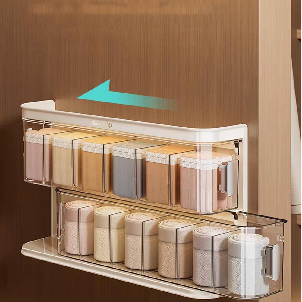 Organizador de Armario, Organizador de Bragas montado en la Pared, Caja de Almacenamiento de Ropa Interior, para Calcetines, lencería y Corbatas,Blanca