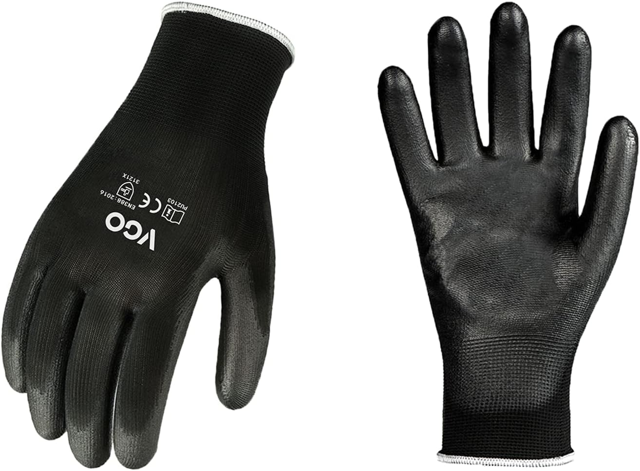 Vgo... 10 pairs Safety Work Gloves, Gardening Gloves with Polyurethane Coated, Dipping Gloves Latex Free, Seamless Smooth Grip on Palm & Fingers for Men and Women