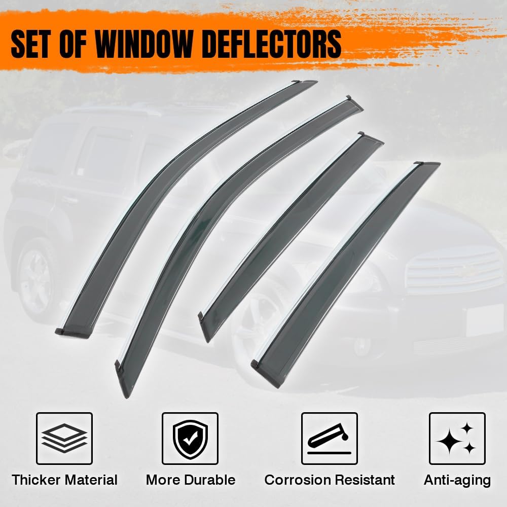 Tape on Window Visor Deflectors, Compatible with 2022-2026 Honda Civic Sedan, Acrylic Smoke Slim Style with Chrome Trim Window Rain Guards, Sun Wind Side Vent Visor Set, 4 Pieces