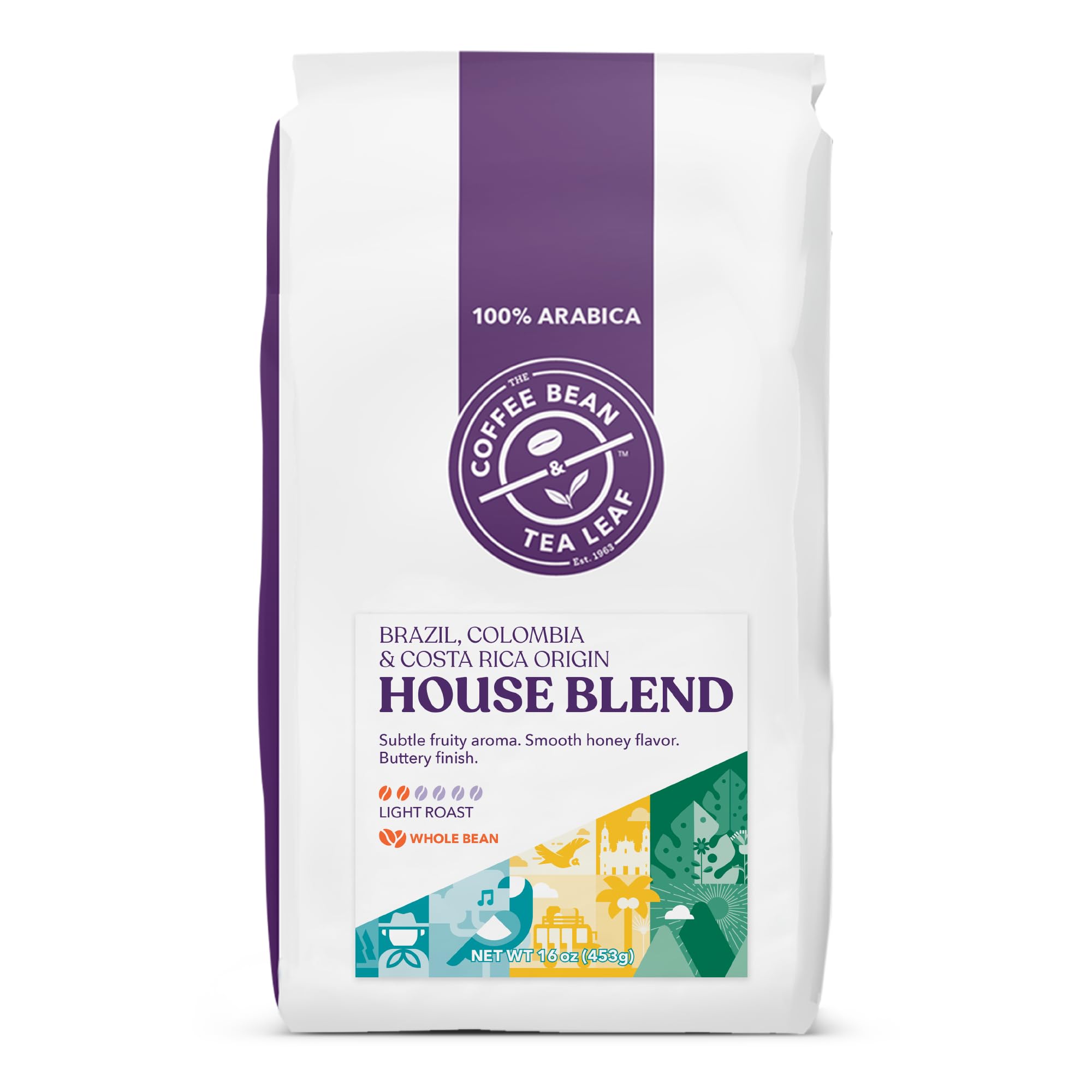 The Coffee Bean & Tea Leaf, House Blend, Light Roast Whole Bean Coffee, 1lb bag (16oz)