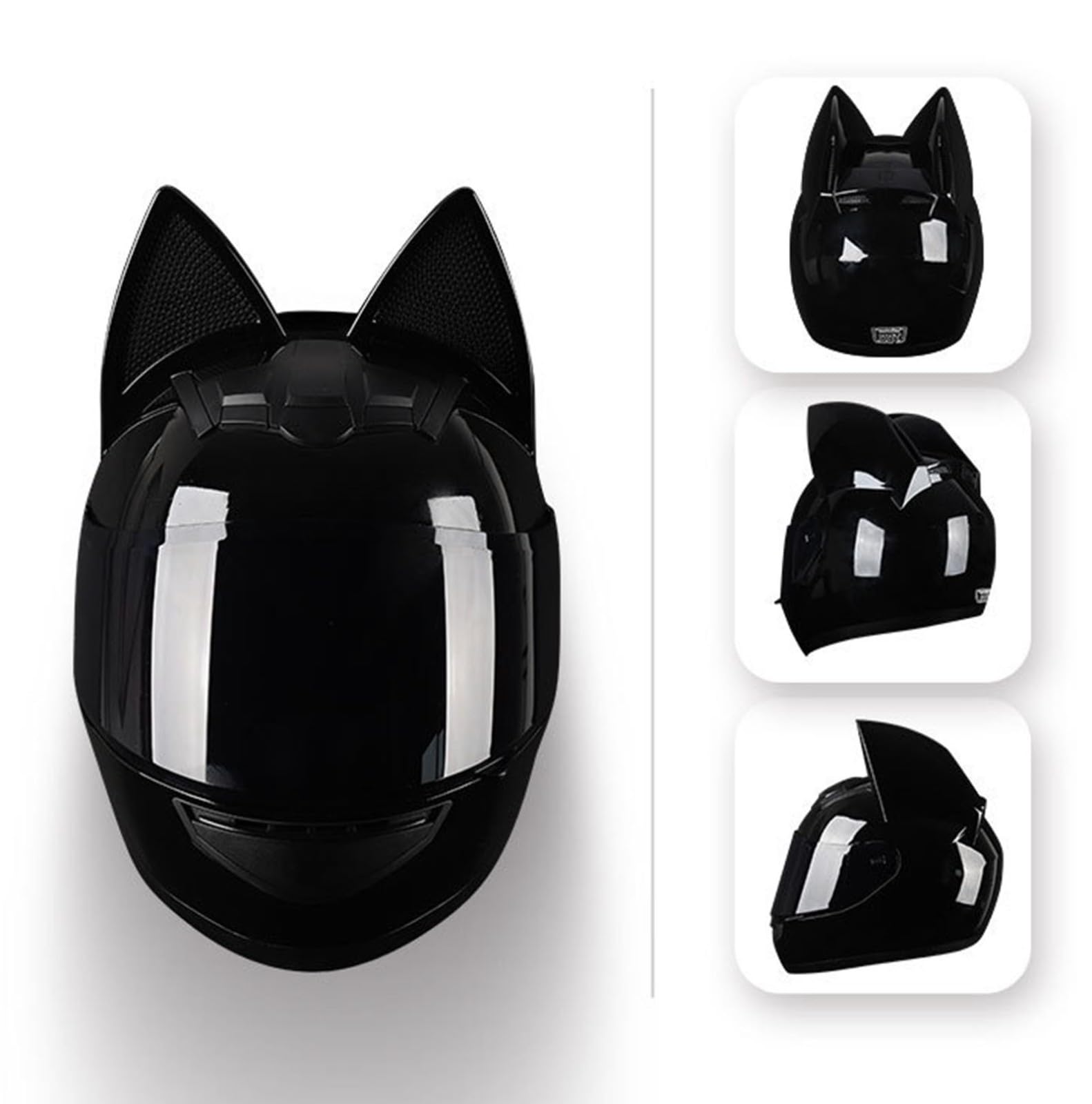 Casco Integral Moto con Orejas de Gato,Casco Integral para Motocicleta con Orejas de Gato para Mujer,para Hombres y Mujeres Estándar de Certificación ECE/Dot Apto para Todas Las Estaciones