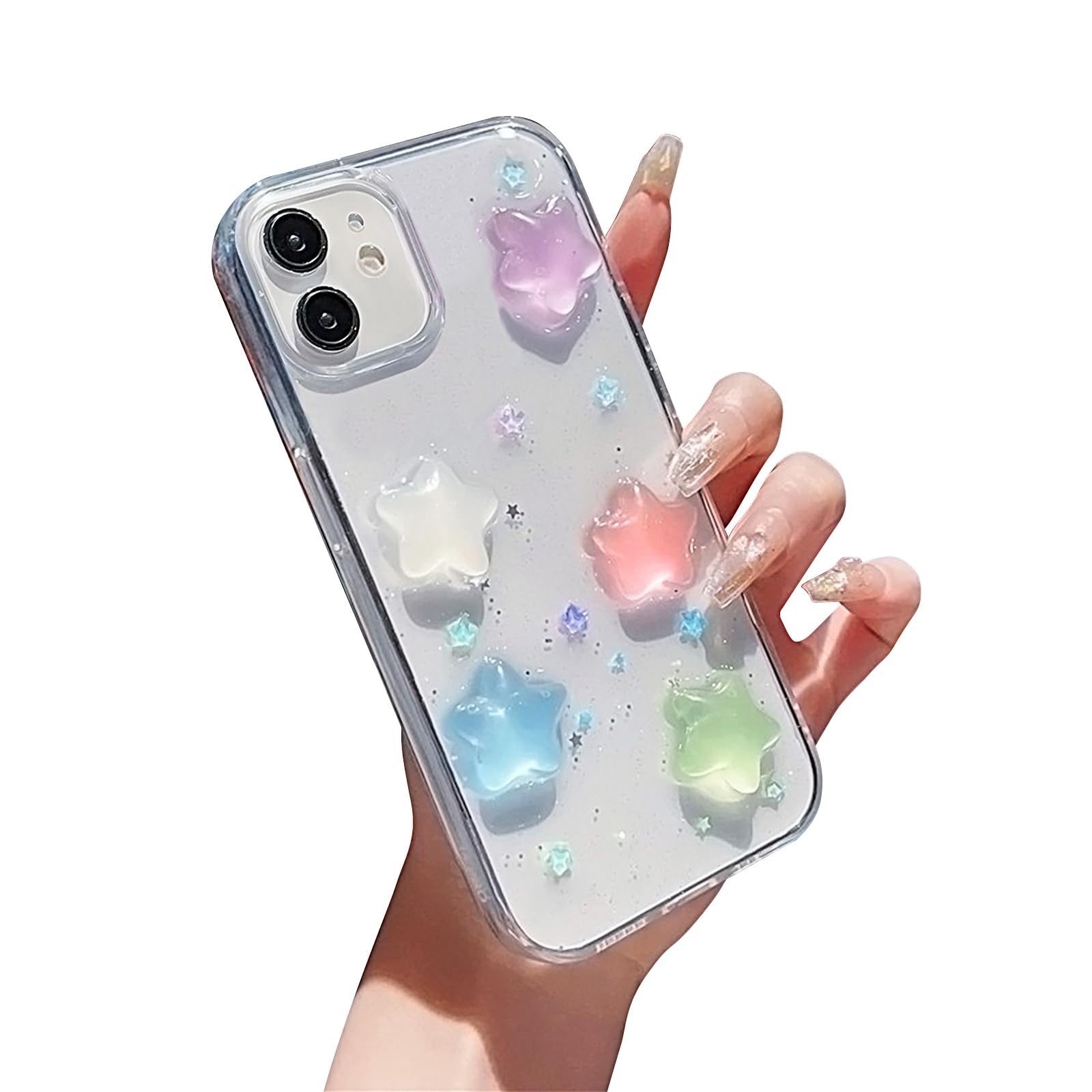 Ownest Compatible with iPhone 11 Case,3D Star Glitter Clear Phone Case with Shining Design Aesthetic Phone Case for Women Girls Sparkly Cute Phone Protective Covers for iPhone 11 -Clear