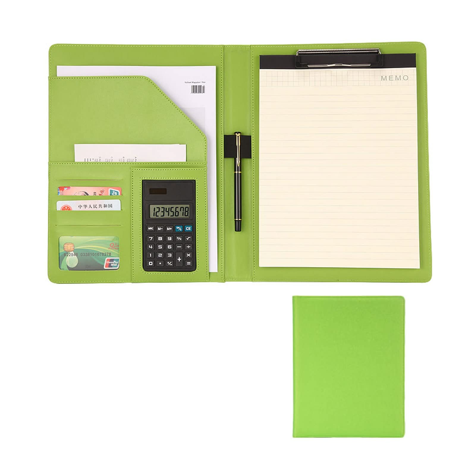 Raccoglitore di portfolio, Cartella portadocumenti A4 Padfolio Business PU Leather Notepad for curriculum Colloqui Cartella esecutiva for donne e uomini con calcolatrice Blocco for appunti Cartella fo