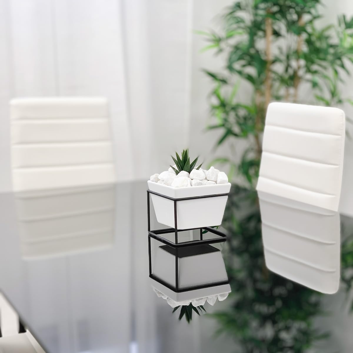 Duérmete Online - Pack Mesa de Cristal de Comedor o Cocina + 6 Sillas Color Blanco a Juego, Modelo Döme, Prácticas y Funcionales