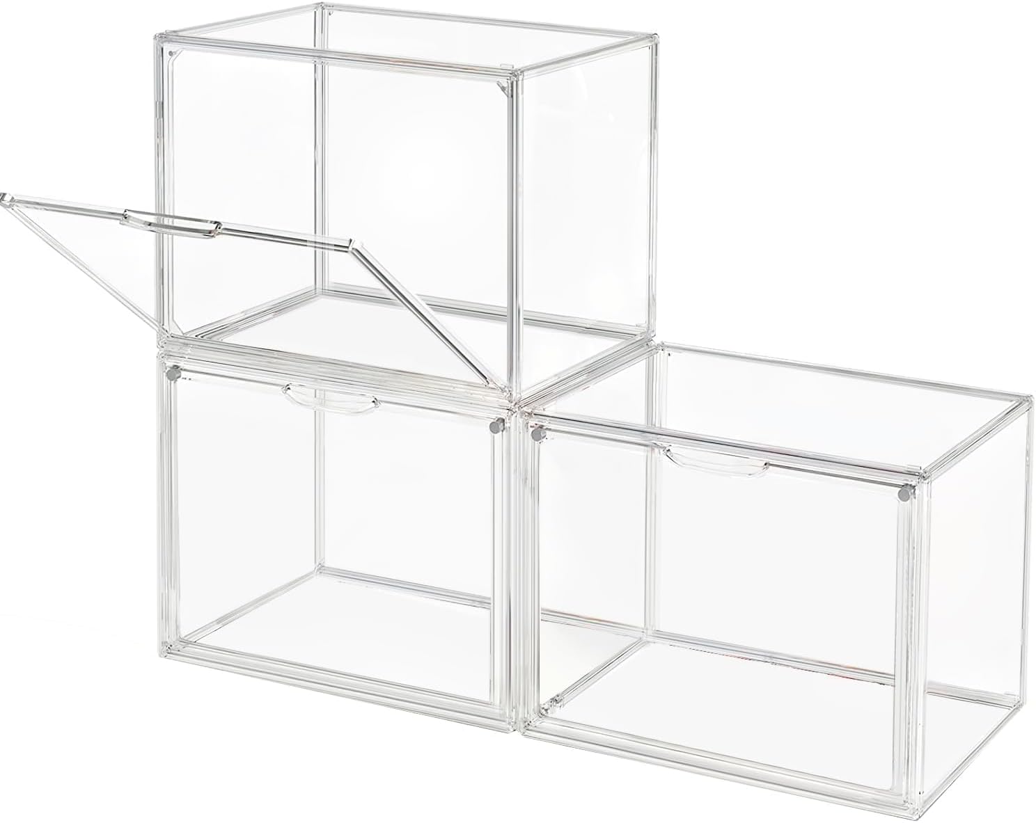 Clear Stackable Plastic Storage Bins with Magnetic Lid, Dustproof Book & Cosmetic Display Cases, Large Figures Collectibles Showcase, Shoe Box, Protection Organizer (Transparent, L-3 Pack) Transparent-L-3 Pack