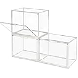 Clear Stackable Plastic Storage Bins with Magnetic Lid, Dustproof Book & Cosmetic Display Cases, Large Figures Collectibles Showcase, Shoe Box, Protection Organizer (Transparent, L-3 Pack)